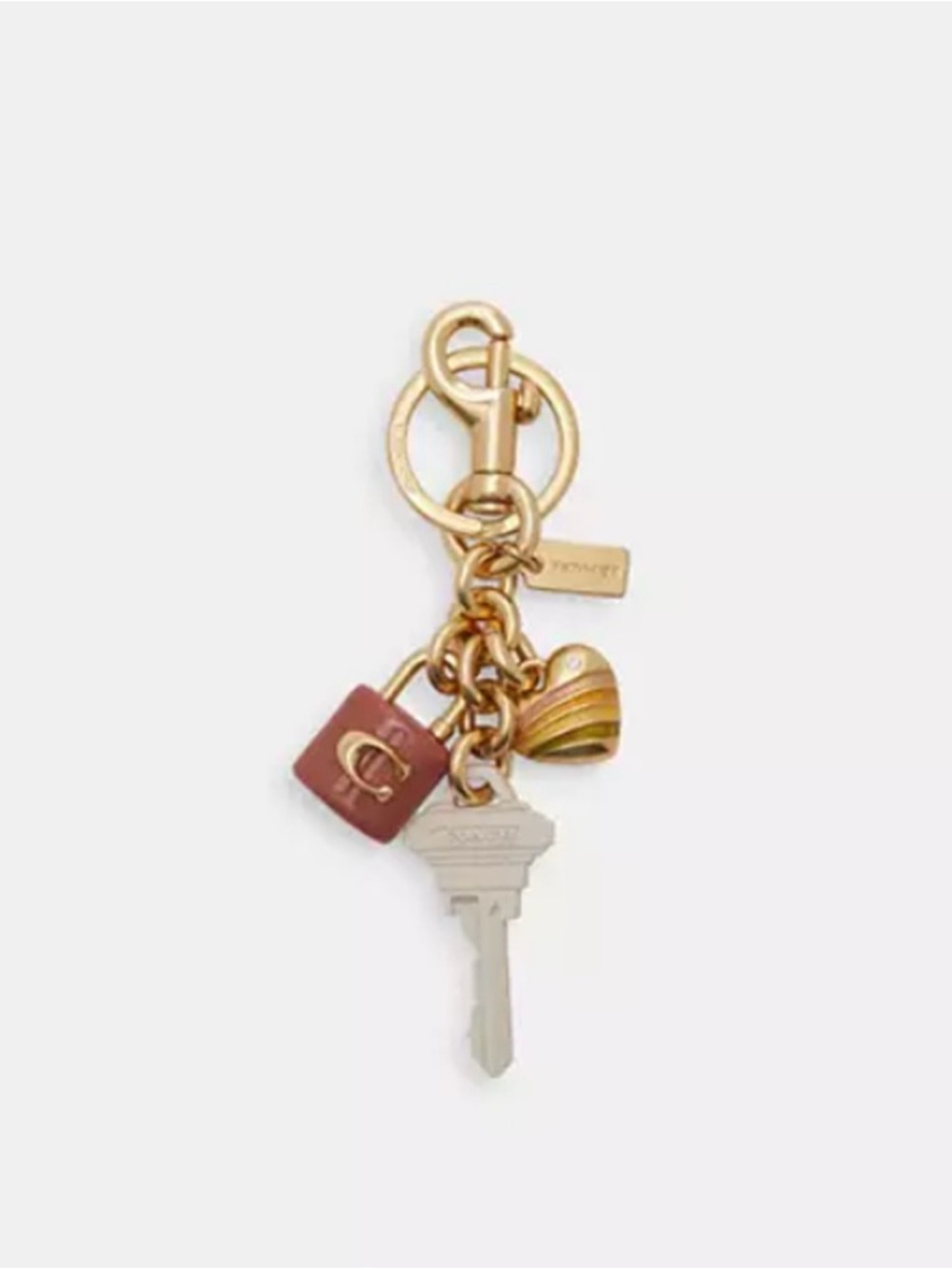 Coach Gold-Tone Key Charm with Maroon Tag and Multicolor Heart